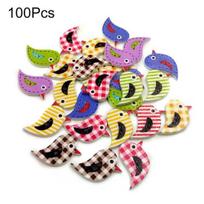 100Pcs Wooden Bird Random Color Mixed Cute Decorative Sewing 2 Holes Buttons