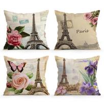 4 vnt. Paryžiaus Eifelio bokšto pagalvės užvalkalai Spausdinti tik vienoje pusėje 45 cm Mesti pagalvės užvalkalas Sofos pagalvės Namų kambario dekoras 4PCS beige