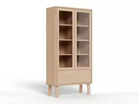 Lamberth display cabinet, Top oak veneer white pigm, Base oak veneer white pigm, 90x35x180 cm