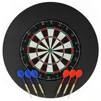 Dartboardo rinkinys su apsauginiu žiedu, 6 smigimo strėlės su plieniniais antgaliais, Sisal, Plastikas, Juoda
