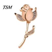 Rhinestone Floral Pin Retro Cat Eyes Tulip Brooch, Flower Decorative Lapel Minimalist Jewelry Clip for Women, Sweater Cardigan Coat Suit Accessories auksinė