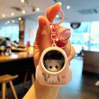 Cat Backpack Lights Key Chain Bear Cute Bag Charm Personality Cartoon Animal Keychain  Girls rožinė