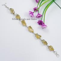 Raw Citrine Bracelet, 925 Sterling Silver, Handmade Women's Bracelet