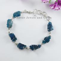 Natural Raw Apatite Bracelet, Rough Gemstone Bracelet, Handmade Bracelet for Girls, 925 Sterling Silver Bracelet, Wedding Bracelet