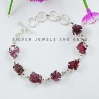 Raw Garnet Bracelet, Light Weight Bracelet, 925 Silver Bracelet, Wedding Bracelet, Rough Gemstone Bracelet, Handmade Prong Bracelet
