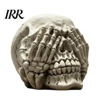Skull Figurine Halloween Figurine, Hear See Speak No Evil Skeleton Head Realistic Texture Statue, Gothic Resin Home Decor for Desk, Bookshelf, Mantel,