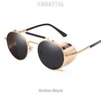 Retro Round Steampunk Sunglasses Men Women UV Side Shield Glasses Metal Frame Gothic Mirror Lens Sun Glasses Fashion Golden Black