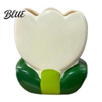 Makeup Brush Holder Tulip Holder Resin Cosmetic Organizer for Vanity Desk Cute Flower Pen Student Desk Cup Office Supplies Large Capacity smėlis