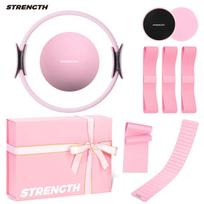 Eco-Friendly Women Exercise Bundle Non Slip Pilates Mat Pilates Ball and Resistance Tube Band for Core Strength rožinė