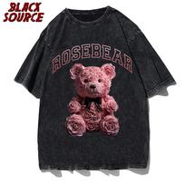 Men Gothic T-shirts Hip Hop Streetwear Letter rose Printed Punk Tops Summer Vintage Washed Oversized Short Sleeve T Shirts S įvairiaspalvis
