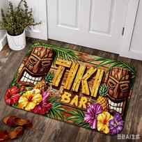 Retro Wooden Tiki Bar Door Mat Hibiscus Pineapple Pattern Entrance Doormats Non-Slip Welcome Rugs Home Decor Floor Carpets 30x50cm