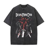 Washed Vintage Game Devil May Cry Dante Graphic Print T Shirt Men Women Summer Casual Oversized Short Sleeve T-shirt Streetwear S įvairiaspalvis