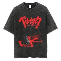 Berserk Anime Iconic Logo & Guts Slash Graphic Print Vintage Washed Oversized Dark Fantasy Anime Streetwear T-Shirt S įvairiaspalvis