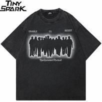 Hip Hop  Washed Black TShirt Streetwear Vintage Graphic Team Shadow T Shirt Cotton Hipster Unisex Tshirt Men Tops Tees YK S įvairiaspalvis