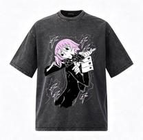 Vintage Washed Japanese Anime Soul Eater Crona T Shirts Men Women Clothing Fashion Harajuku Oversized Short Sleeve T-shirts S įvairiaspalvis