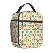 Mid Century Fifties Modern Atomic Retro Colors Insulated Lunch Bag Resuable Thermal Lunch Box Portable Cooler Bento Tote Bags One Size