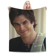 Damon Salvatore Blanket Quality Warm Soft Throw Blanket Spring Child Outdoor Novelty Bedspread Size: 75*100cm, Weight: 230 GSM