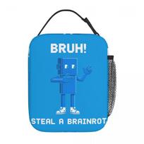 Bruh Steal A Brainrot Pixel Art Meme Insulated Lunch Bags Thermal Bag Meal Container Portable Lunch Box Tote Food Handbags One Size
