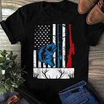 Retro Fishing and Hunting American Flag Deer Fish Lover Gift, Fish Life Shirt, Fishing Shirt, Gift For Fisher, Funny Fishing, Fisherman Gift L