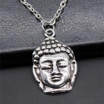 Fashion Simple Vintage Antique Silver Color 29x19mm Buddha Head Buddha Statue Buddhism Pendant Necklace For Women