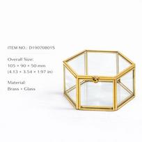 Hand Soldered Hexagon Brass Frame Clear Glass Decorative Storage Accent glass home decor Jewelry Box 105X90X50MM&Metal&Metal