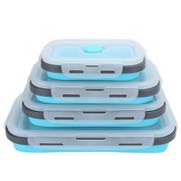 4PCS Stackable Design Collapsible Lunch Box Silicone Bento Box Container  For Small Kitchens mėlyna