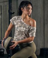 Blue Grain Modal Spandex Camo One-Shoulder Beige Beige/M