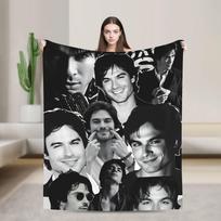 Damon Salvatore Blanket Airplane Travel Flannel Bedding Throws For Outdoor Soft Quality Bedspread Gift Size: 75*100cm, Weight: 230 GSM