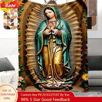 Virgin Mary Blanket, Mission-and-Shaker Style Polyester Knitted Fabric Suitable for All Seasons Machine Washable Custom Blankets Size: 75*100cm, Weight: 230 GSM