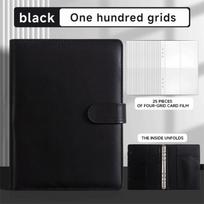 6 Hole Binder Pockets A5 Handbook Storage Bag PU Notebook Binder  for Budgeting Solid Color Black
