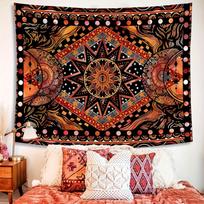 Orange Sun & Hippie Mandala Tapestry - Cool Aesthetic Wall Hanging for Bedroom, Living Room & Dormitory, Independent Boho Decor 100X70CM