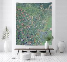 Klimt Italian Landscape Tapestry Wall Hanging Modern Fine Art Vintage Oil PaintingGreen Nature Flowers Meadow Forest Countryside 100X70CM gray