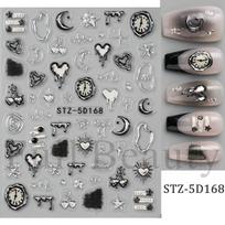 1PC embossed 5D liquid metal star, moon, and heart clock nail sticker, adhesive nail art sticker, holiday gift. 5D168