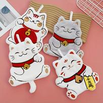 4pcs cute Maneki Neko hanging towels, double-layer thick with cat embroidery for kitchen, bath & living room. 4pcs