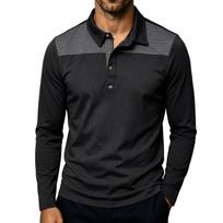 Men Patchwork Turn Down Collar Long Sleeve Casual Polo Shirt Plus Size Daily Top M juoda