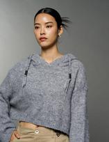Joseon Oversized Hooded Cropped Knit Pullover Ivory/Free