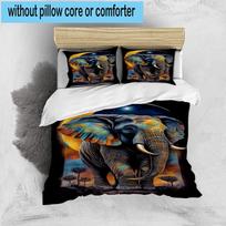 Ethereal Elephant Under The Moon 3pcs Bedding,Including 1pc Duvet Cover And 2pcs Pillowcases Perfect for Christmas,Ideal for Bedroom, Dormitory 135cm*200cm
