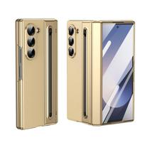 Compatitable for Samsung Galaxy Z Fold 7 6 5 4 Case with Pen,Gold Plating PU Leather Z Fold 8 Case with Glass Film, Hinge For samsung Z fold6 auksas