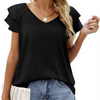 ruffles blusas 2022 Blouses summer clothes tshirts for women Top female T-shirt women's t-shirt roupas femininas tops t shirt S juoda
