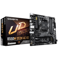 GIGABYTE B550M DS3H AC R2 | AMD processor family | AM4 processor socket | DDR4 DIMM | Supported hard drive interfaces: SATA, M.2 | 4 SATA connectors
