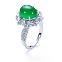 BELLA BOX Natural Ice Transparent Chloronyx Agate Retro Style Full Of Diamond Open Ring Female Oval Egg Face Ring Jewelry Adjustable Opening žalia