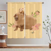 Children's Room Curtains Salon 2 Cheap Pieces Capybara Art Bedroom Blackout Curtains for Window Bathroom Curtain Tiebacks Blinds W50xH70cmx2pcs-CL