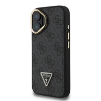 GUESS PU 4G Rhinestone Triangle Logo Stand Camera Frame MagSafe Case for iPhone 16 / Black