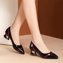Cresfimix Zapatos Dama Women Classic Red Buckle Strap Square Heel Pumps Lady Cool High Quality Black Pu Leather Shoes B6129 35