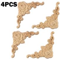 Style Wood Carving 3.1*3.1inch 4x Hornflower Solid Wood