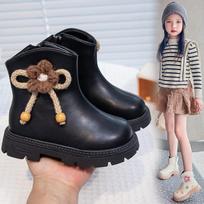 Smėlio spalvos princesės čiurnos batai mergaitėms - Minkštas odinis padas, neslystantys, 2025 m. naujas stilius Size 31, Length 19.3cm black