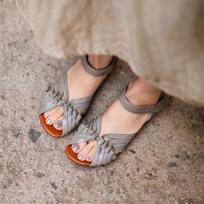 Fashion Hand-woven Flat Women's Shoes Summer New Retro Peeping Toe Women's Sandals Real Leather Low Heel Sandals Zapatos De Mujer 35 pilka spalva