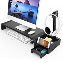 ABS Monitor Riser with 4-Port USB Hub & Storage