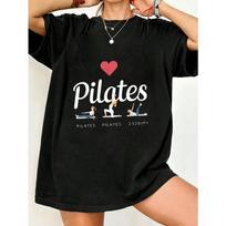 Pilates T Shirt Black Pilates Heart And Poses Print For Workout And Gym Wear XXL juoda