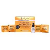 Pilgrim 24K Gold Facial Kit For Instant Radiance And Golden Glow With Cleanser Scrub Mask Massage Cream Mist 30 Ml